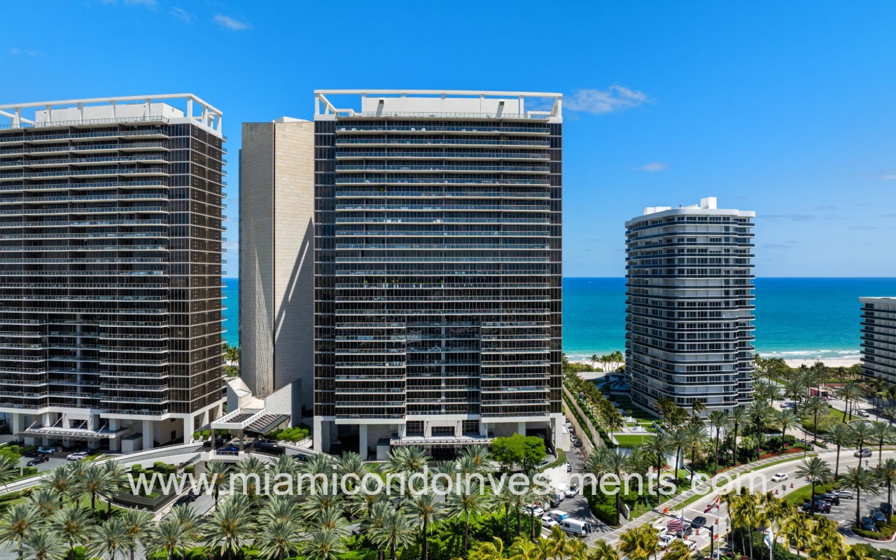 St. Regis Bal Harbour drone facing front condo building exterior closeup