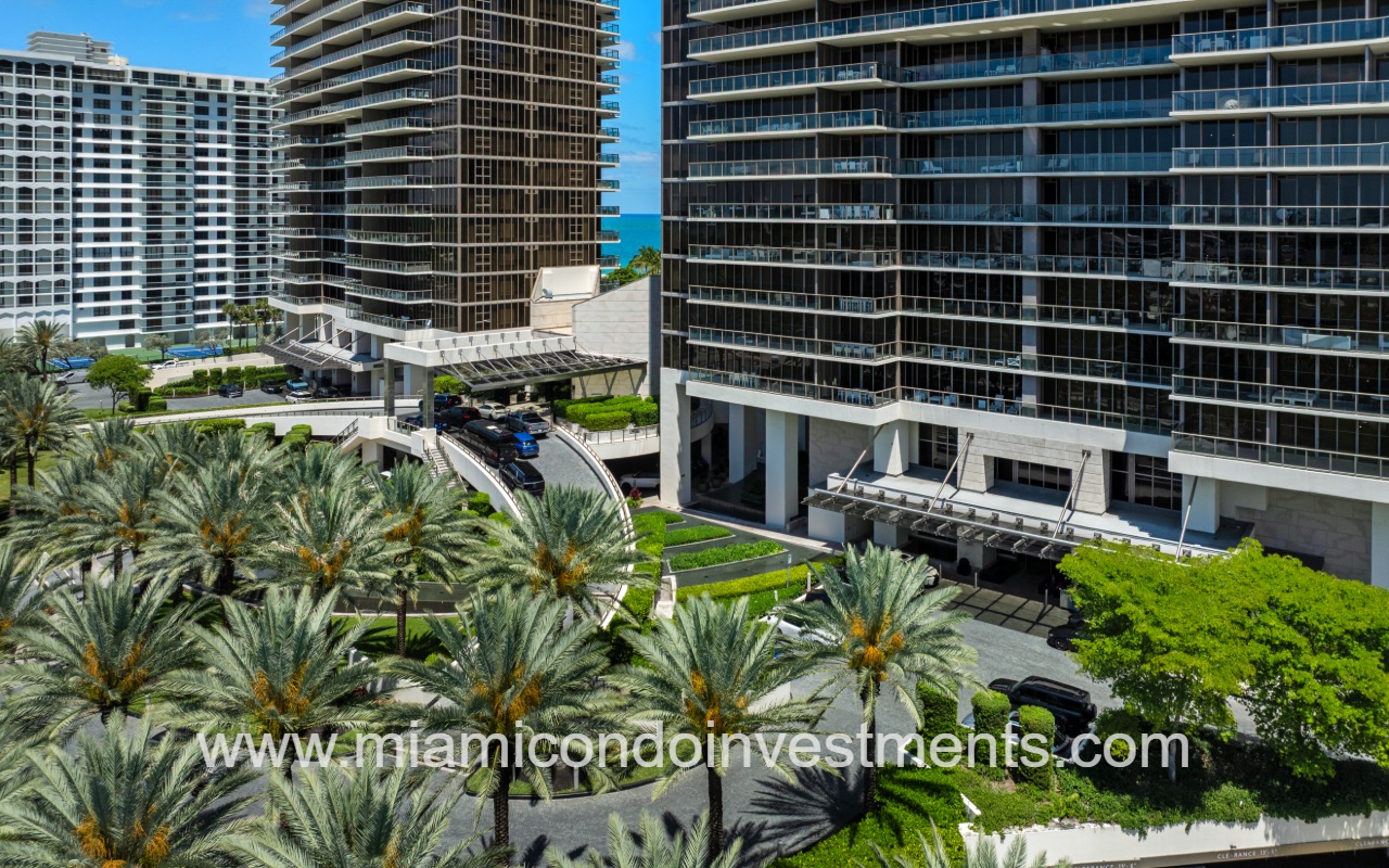 St. Regis Bal Harbour South drone lower building entry closeup