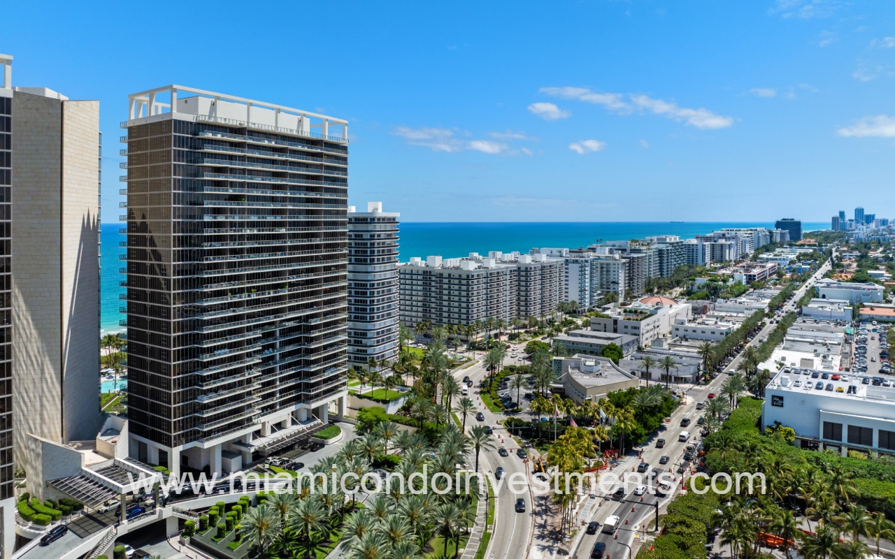 St. Regis Bal Harbour South drone of condo building and area southward facing