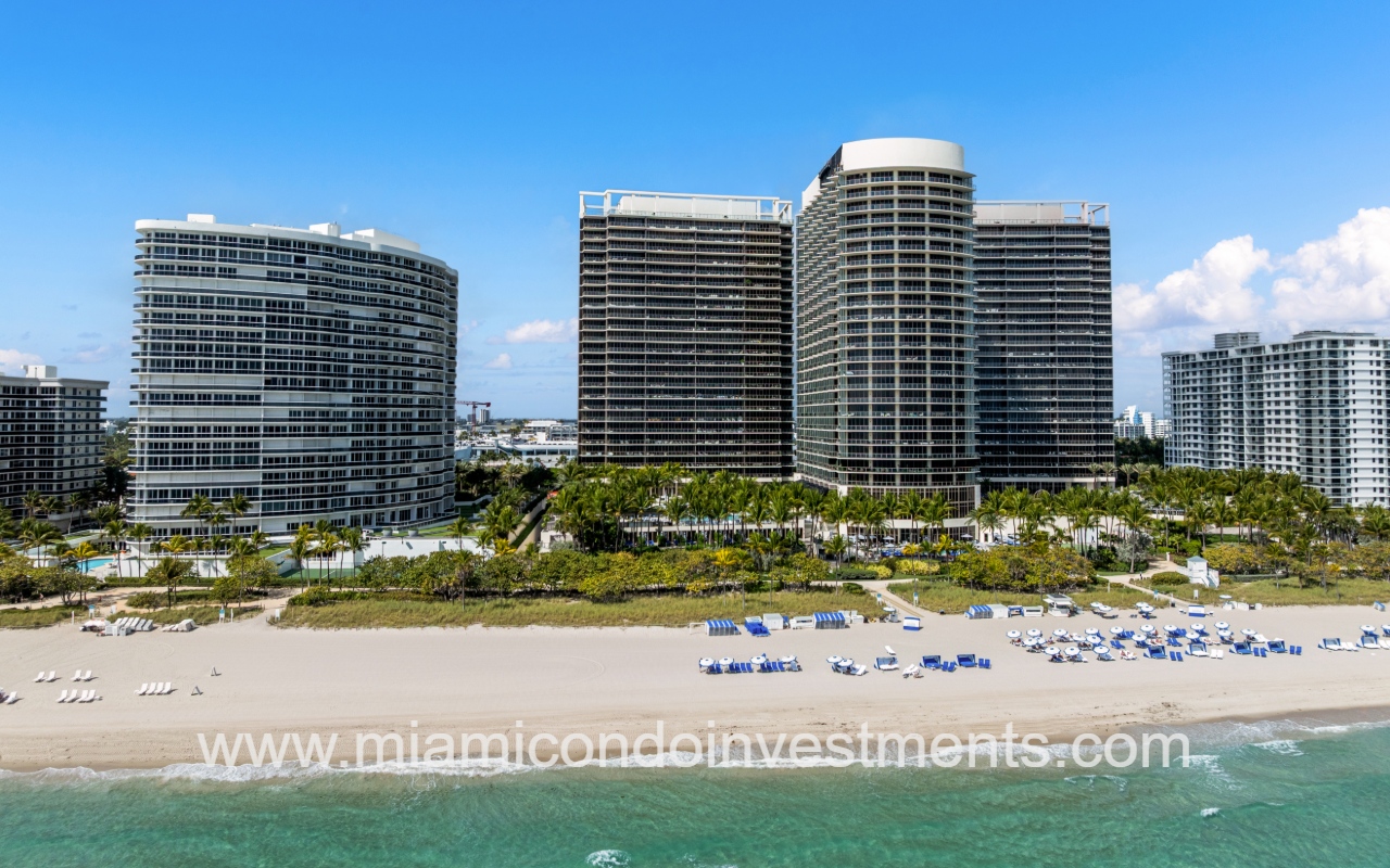 St. Regis Bal Harbour South drone view of condo building from ocean