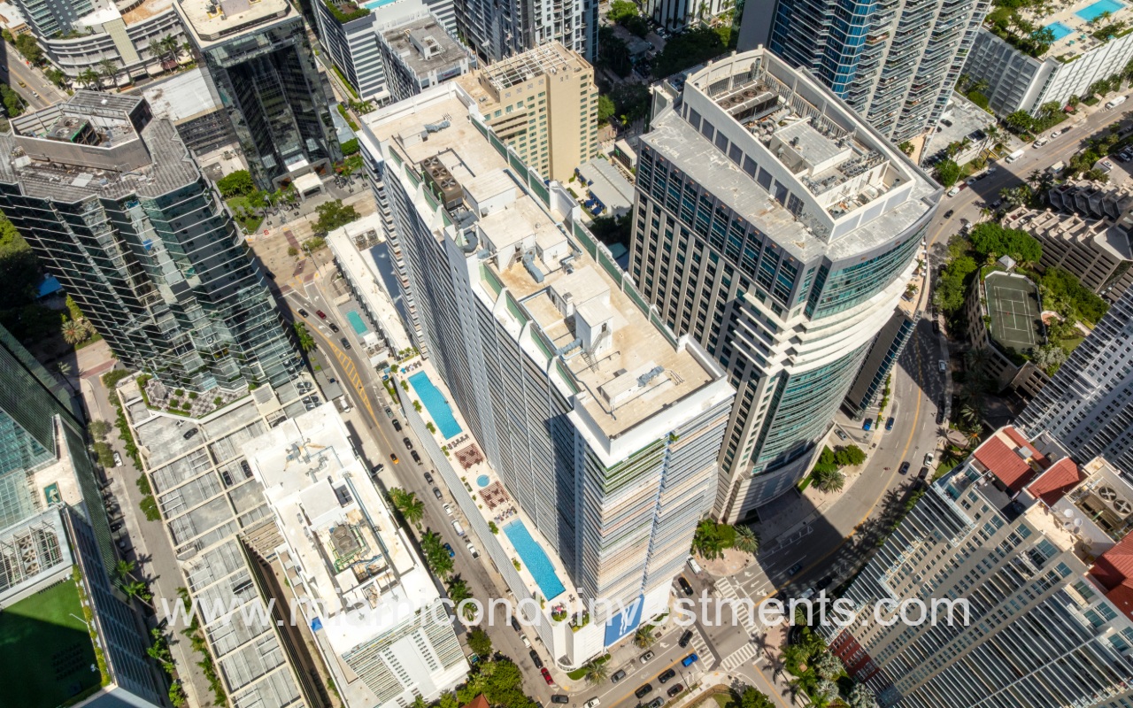 The Club at Brickell Bay drone bird's eye view of condo building