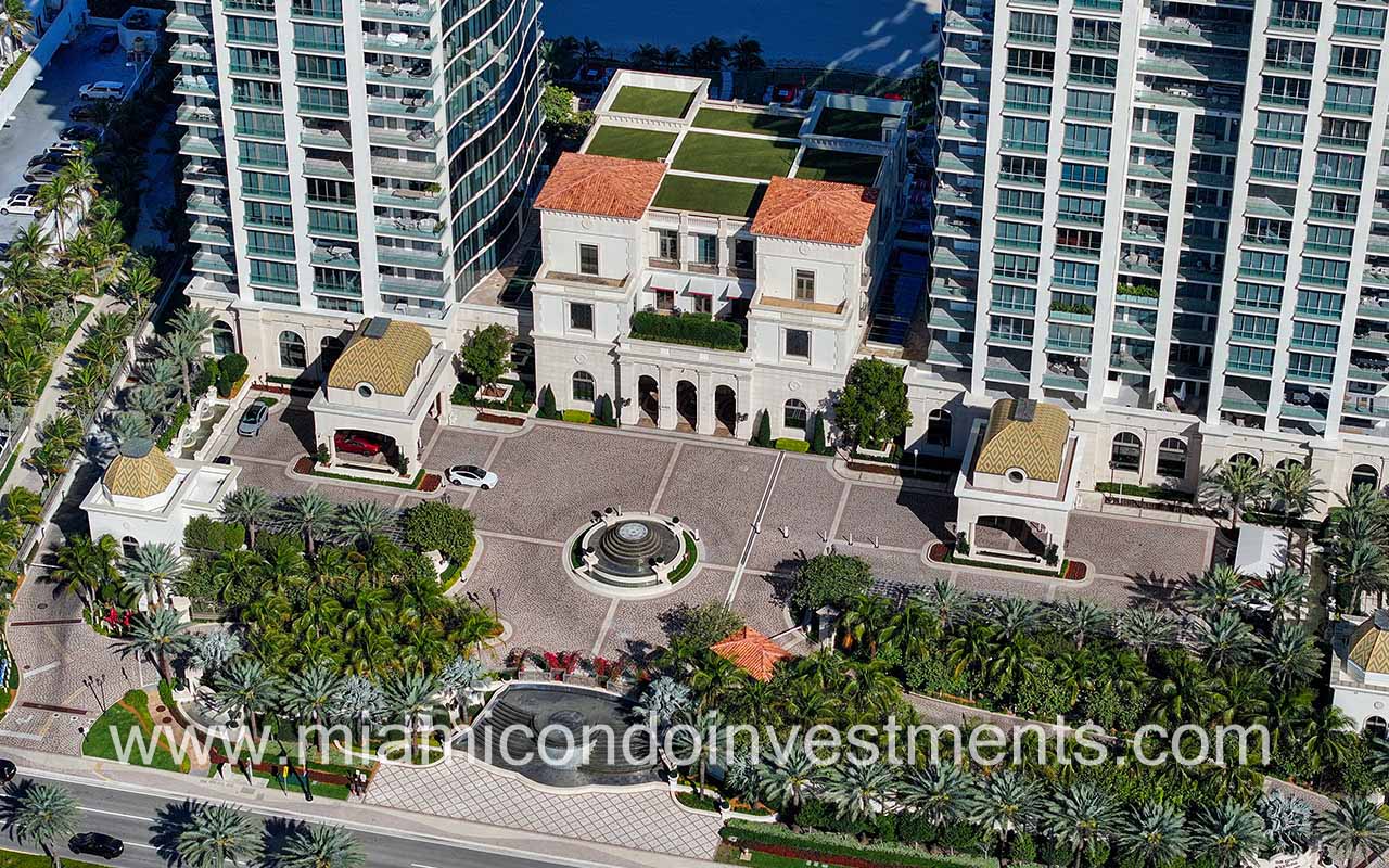 The Estates at Acqualina drone facing building front entry