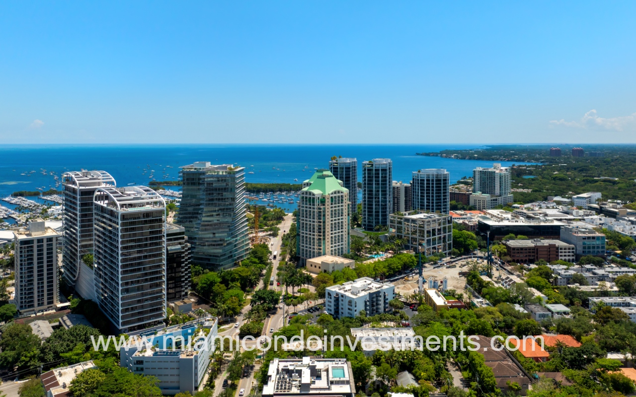 The Ritz-Carlton Residences drone of condo building and ocean view