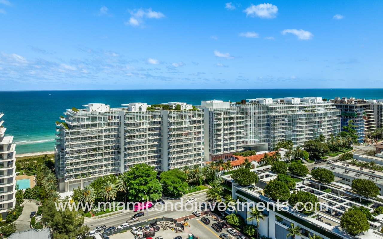 The Surf Club Four Seasons drone view of north condo building and street
