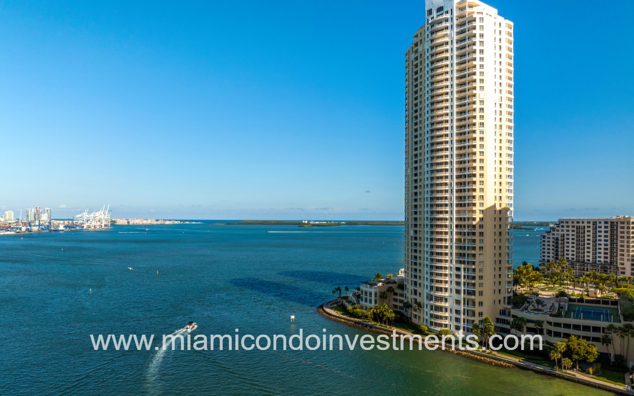 Three Tequesta Point drone of condo building and waterfront surrounding