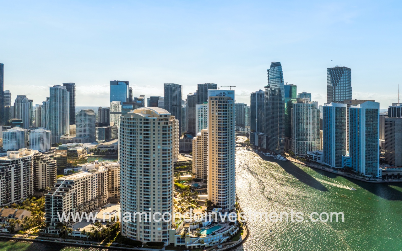 Three Tequesta Point condos aerial view of area along waterfront