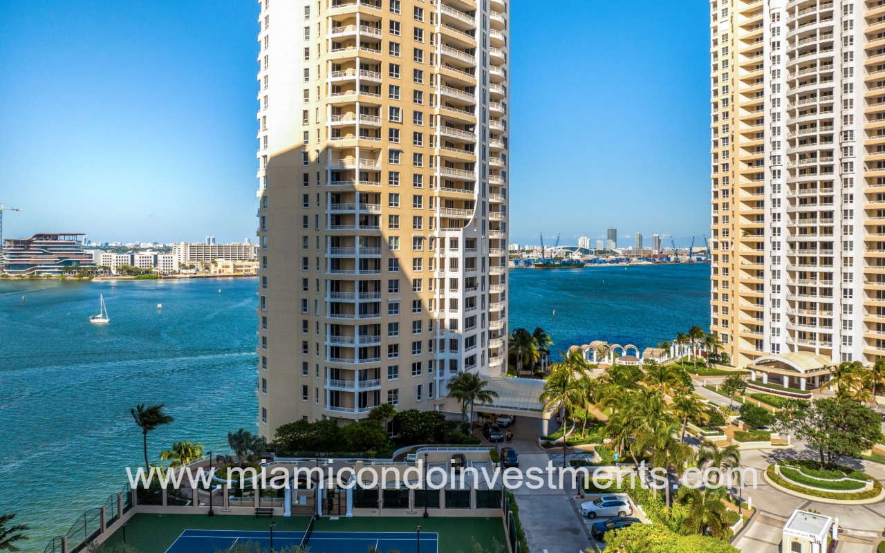 Three Tequesta Point drone view of lower half of building