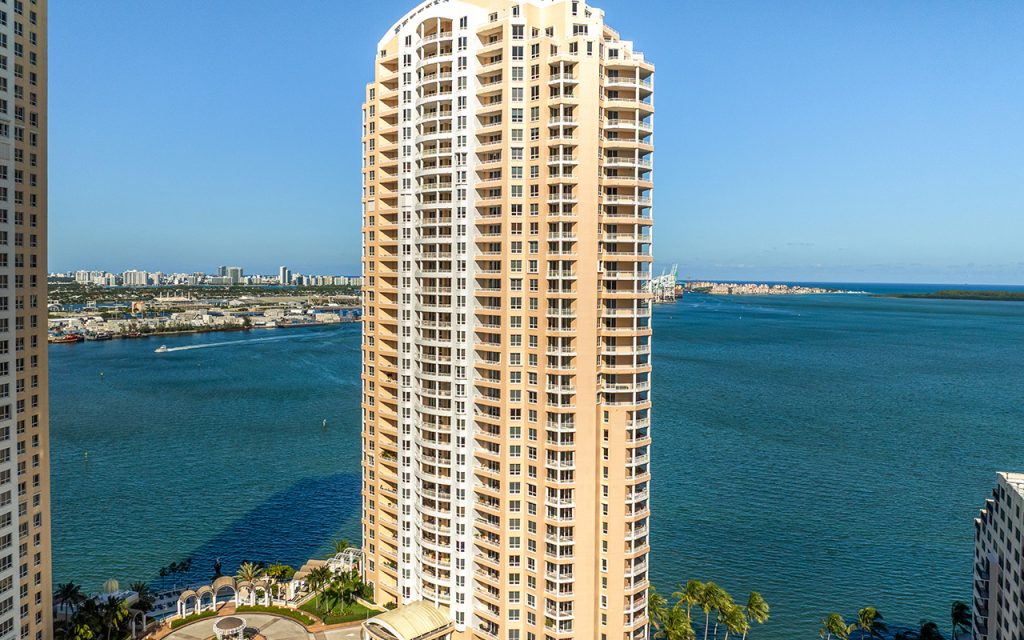 Two Tequesta Point drone facing condo building closeup