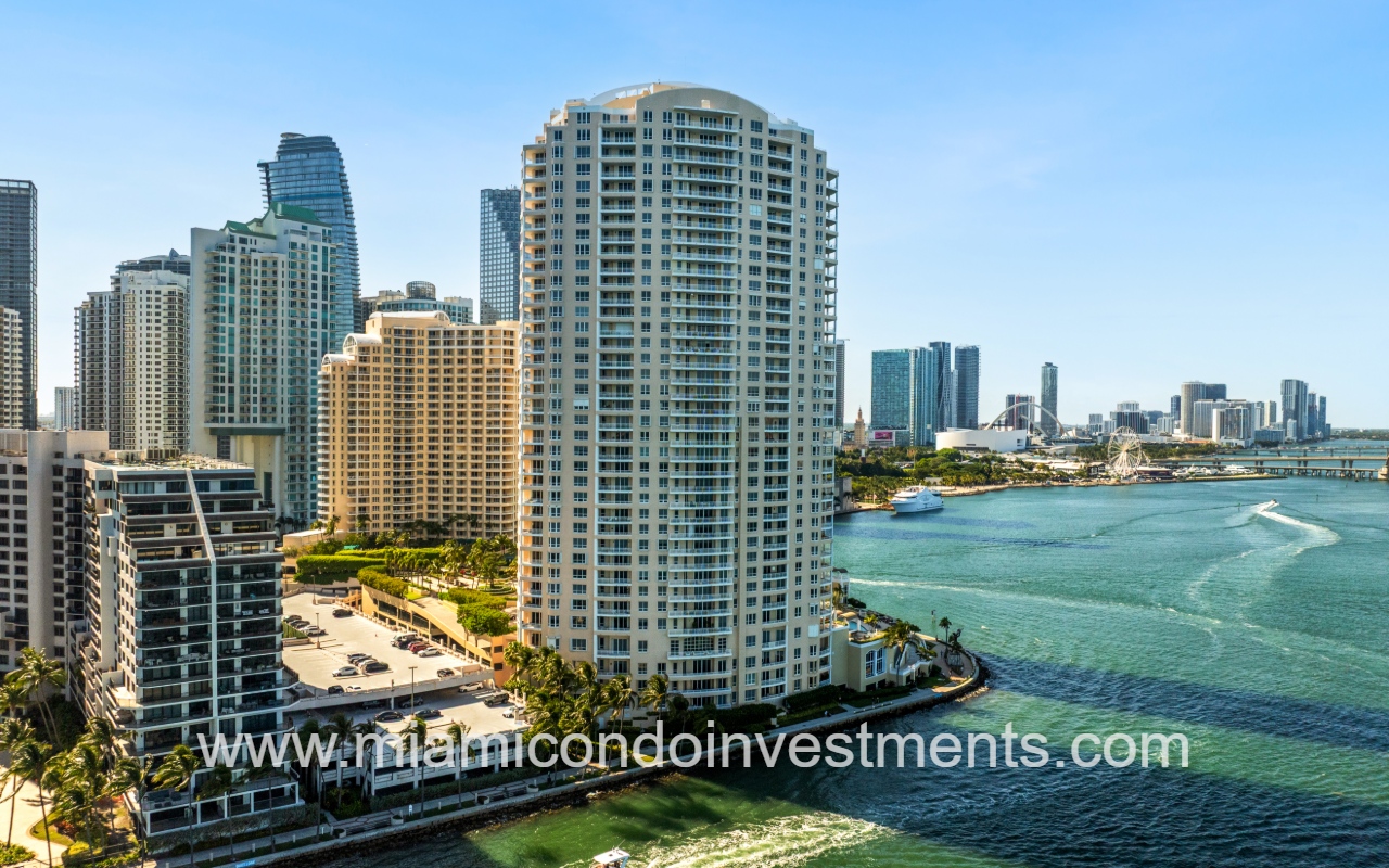 Two Tequesta Point drone view of condo building from waterfront