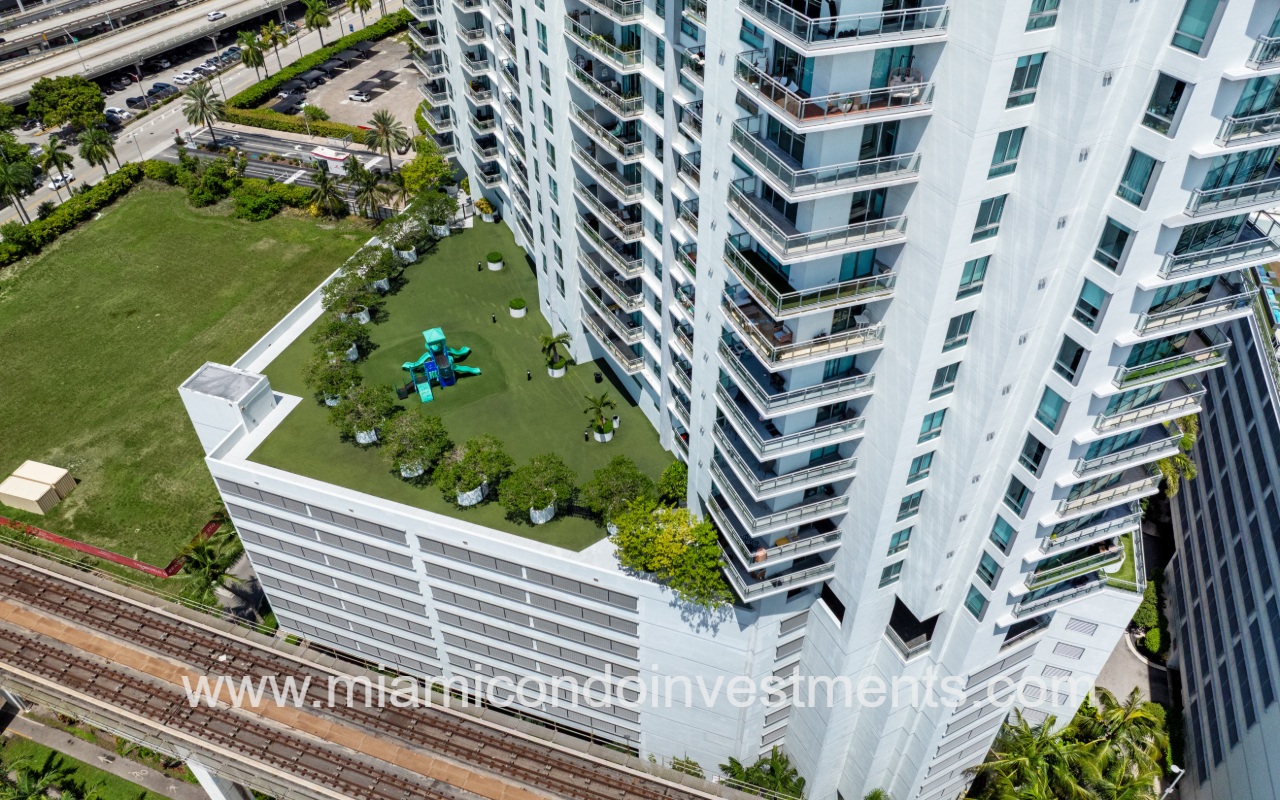 Wind drone looking down at lower roof deck