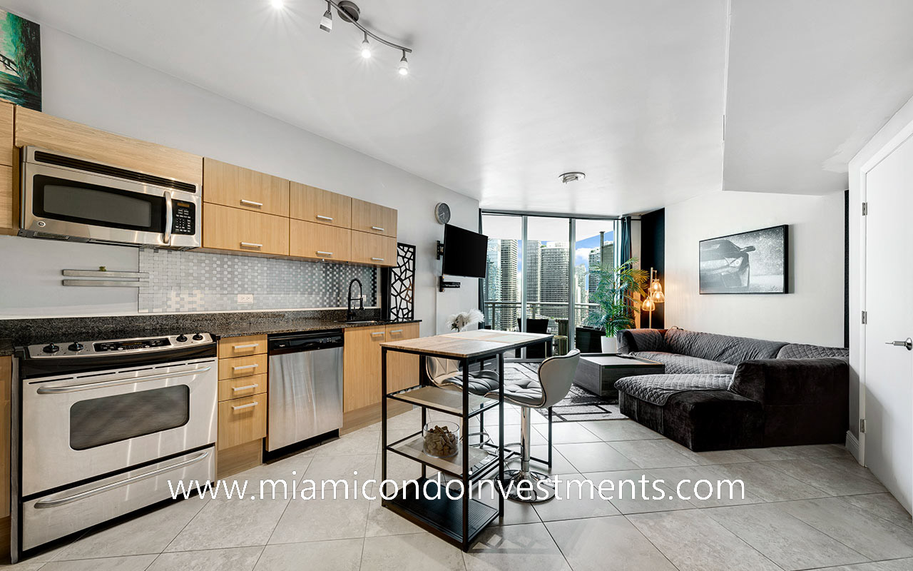 living room kitchen at Wind condos