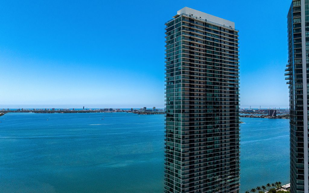 One Paraiso drone view off building exterior with bay views