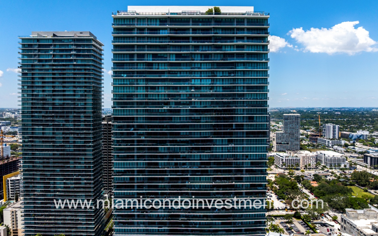 One Paraiso drone of top half of building exterior