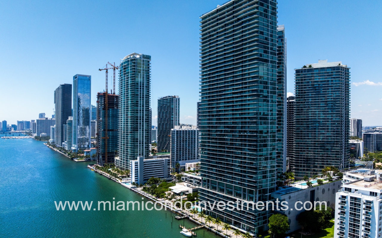 One Paraiso drone view of building angle from above the bay