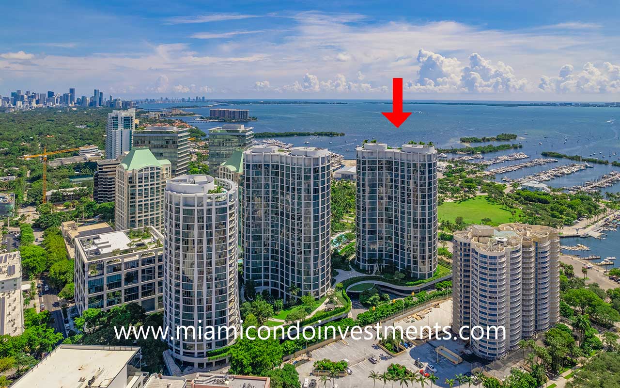 aerial view of One Park Grove and Park Grove towers