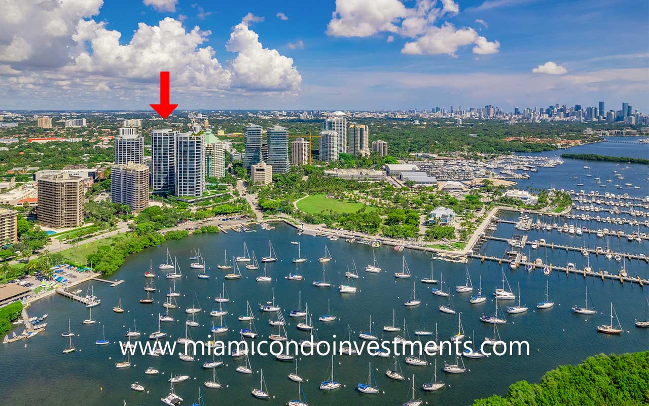 Two Park Grove views of Biscayne Bay and marina