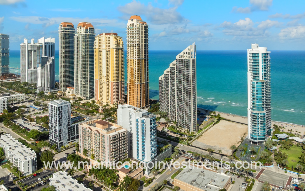 Aurora drone view of condo building from sky