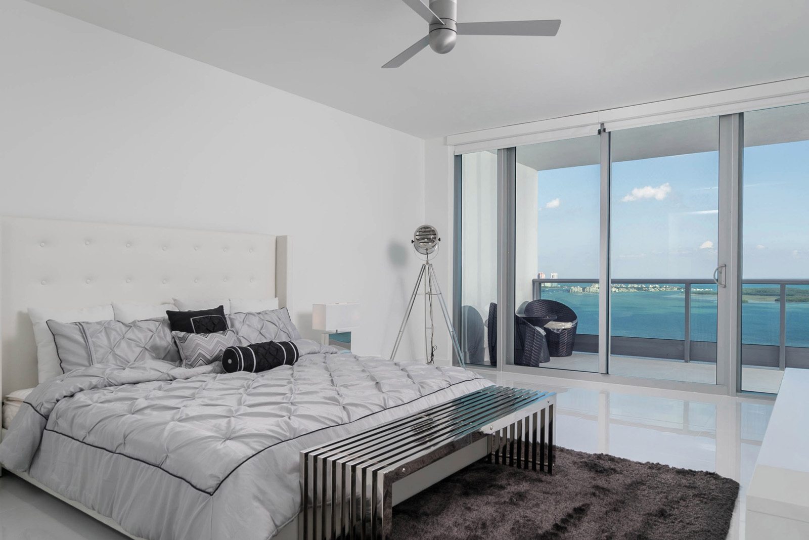 furnished master bedroom at Jade Brickell