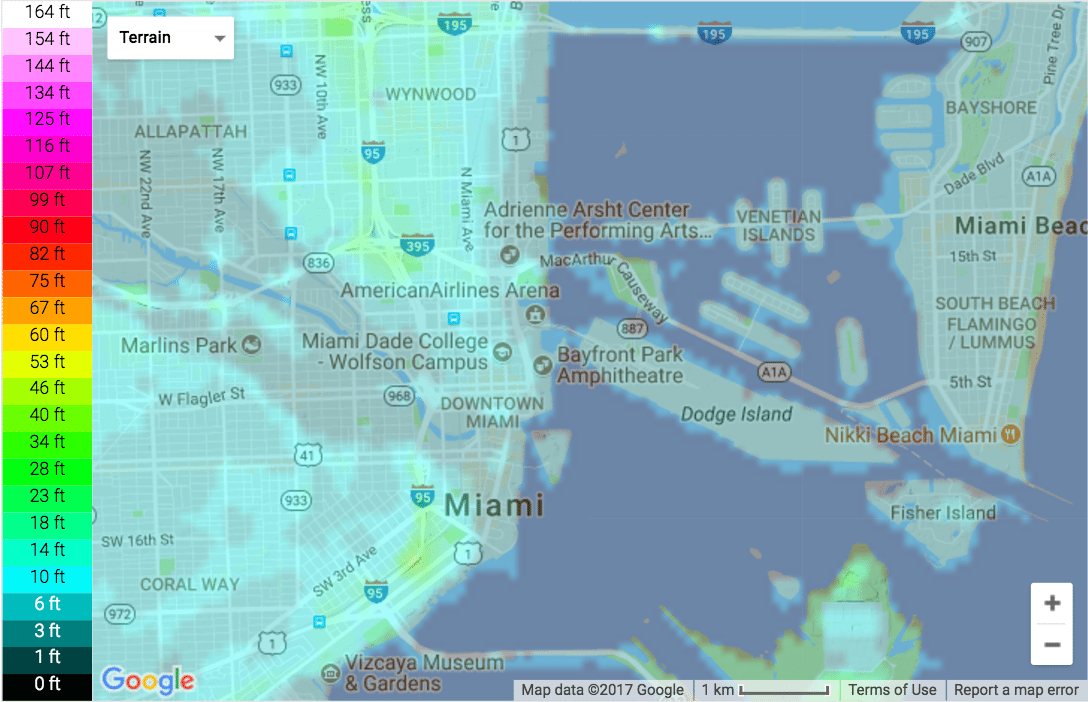 Topographical Map of Downtown Miami