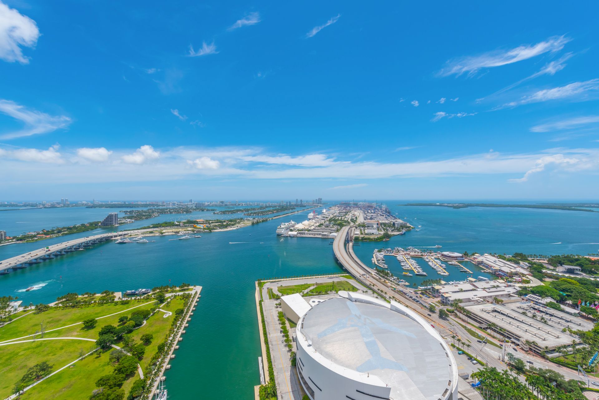 view of Biscayne Bay and Port of Miami from Marinablue