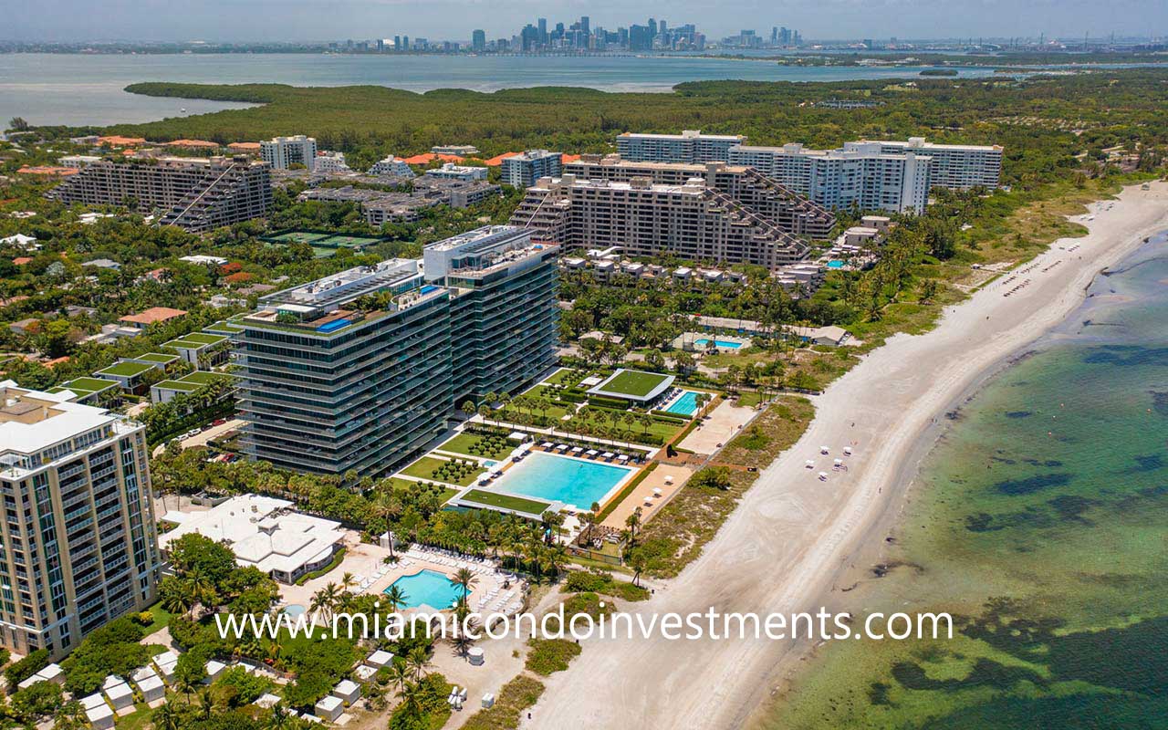 Oceana Key Biscayne aerial view with downtown skyline in the background