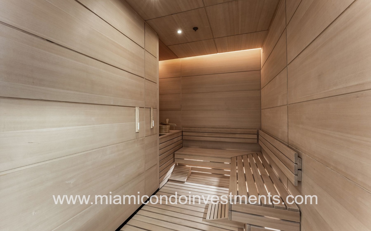 UNA Residences condominium building spa room steam room and sauna