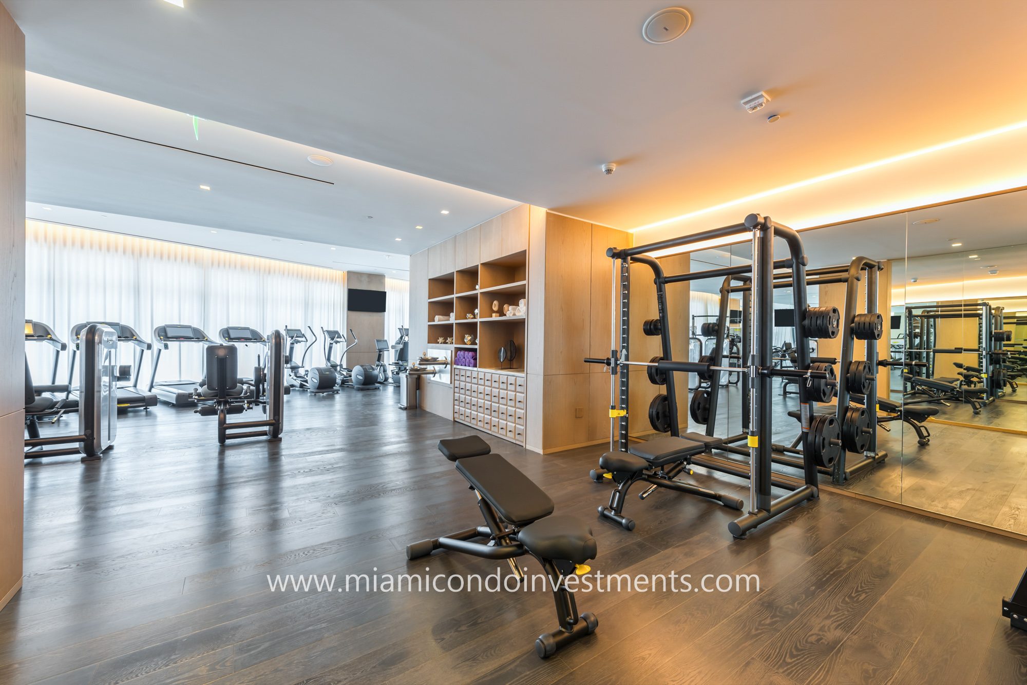 fitness center at SLS Lux condos