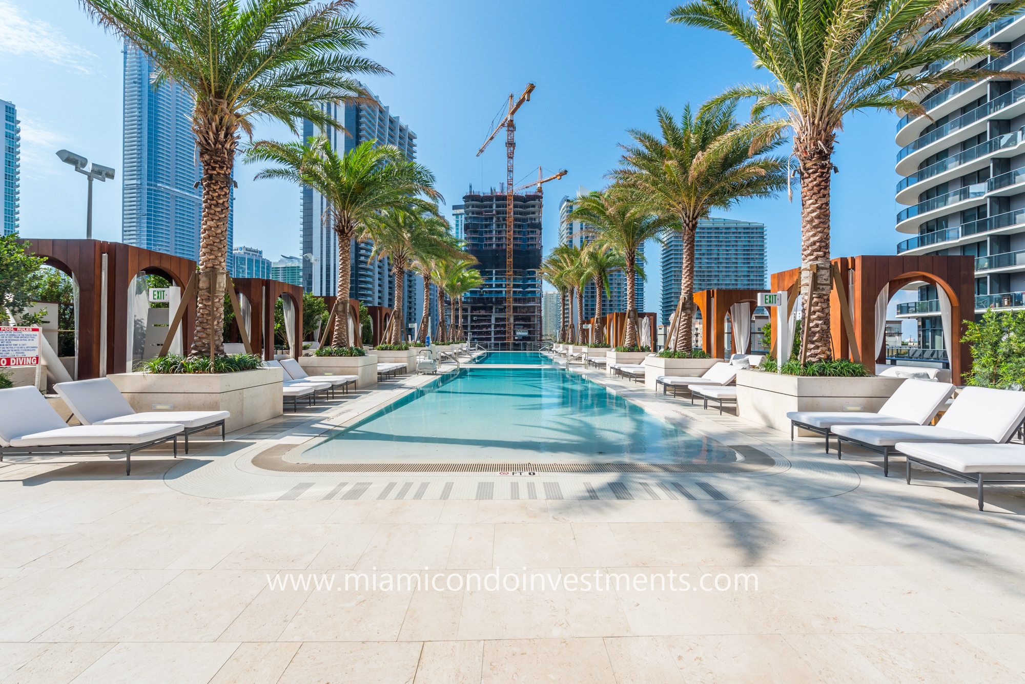 pool deck and cabanas at SLS Lux Miami