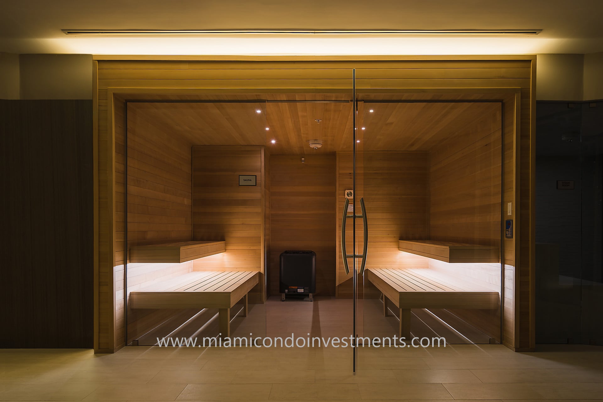 sauna at Aria on the Bay