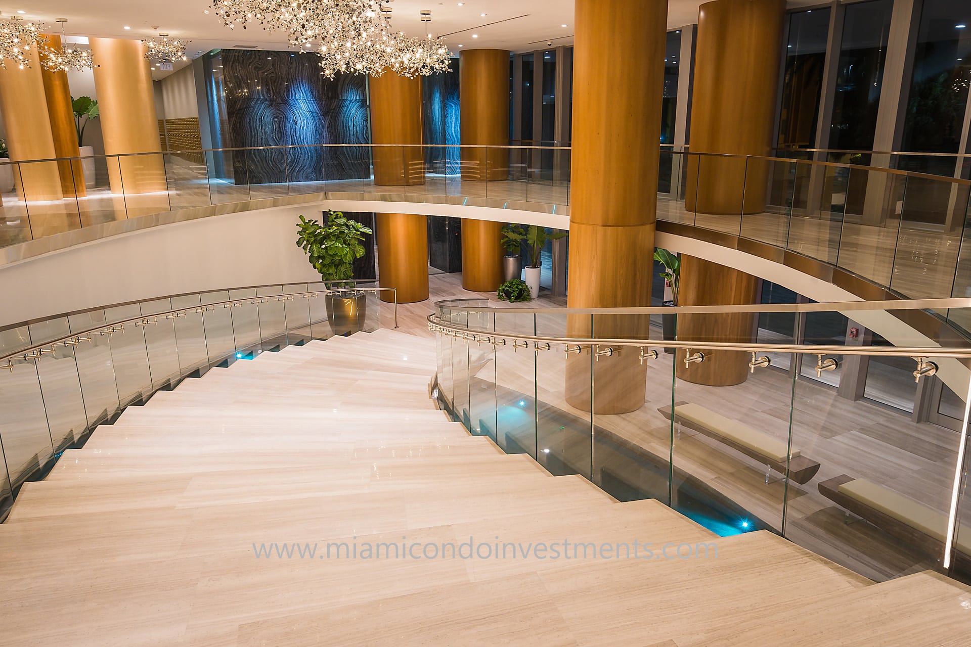 lobby staircase at Aria on the Bay