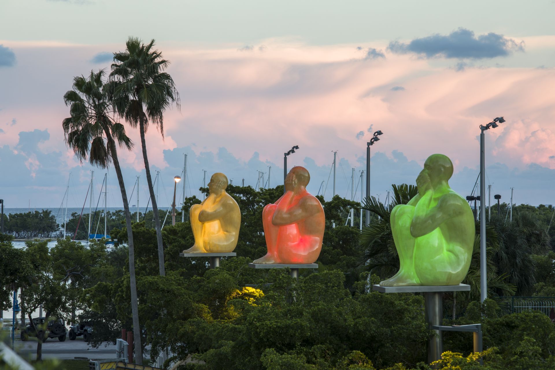 outdoor art display at sunset