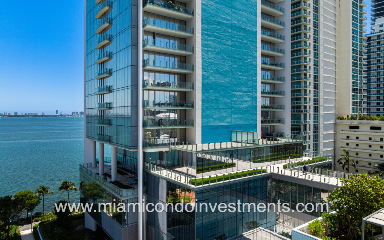 Missoni Baia drone view angle closeup of lower condo building exterior