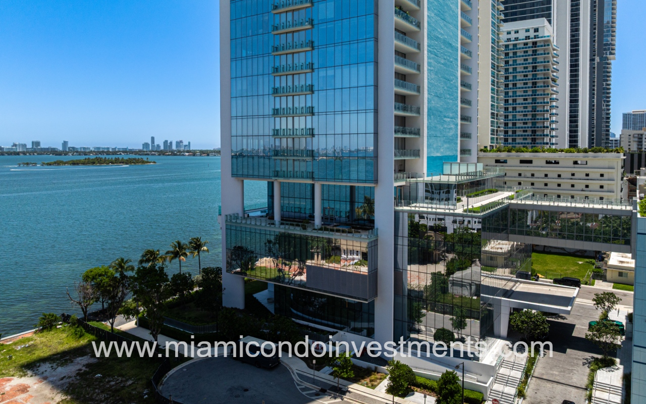 Missoni Baia drone view closeup of lower condo building exterior