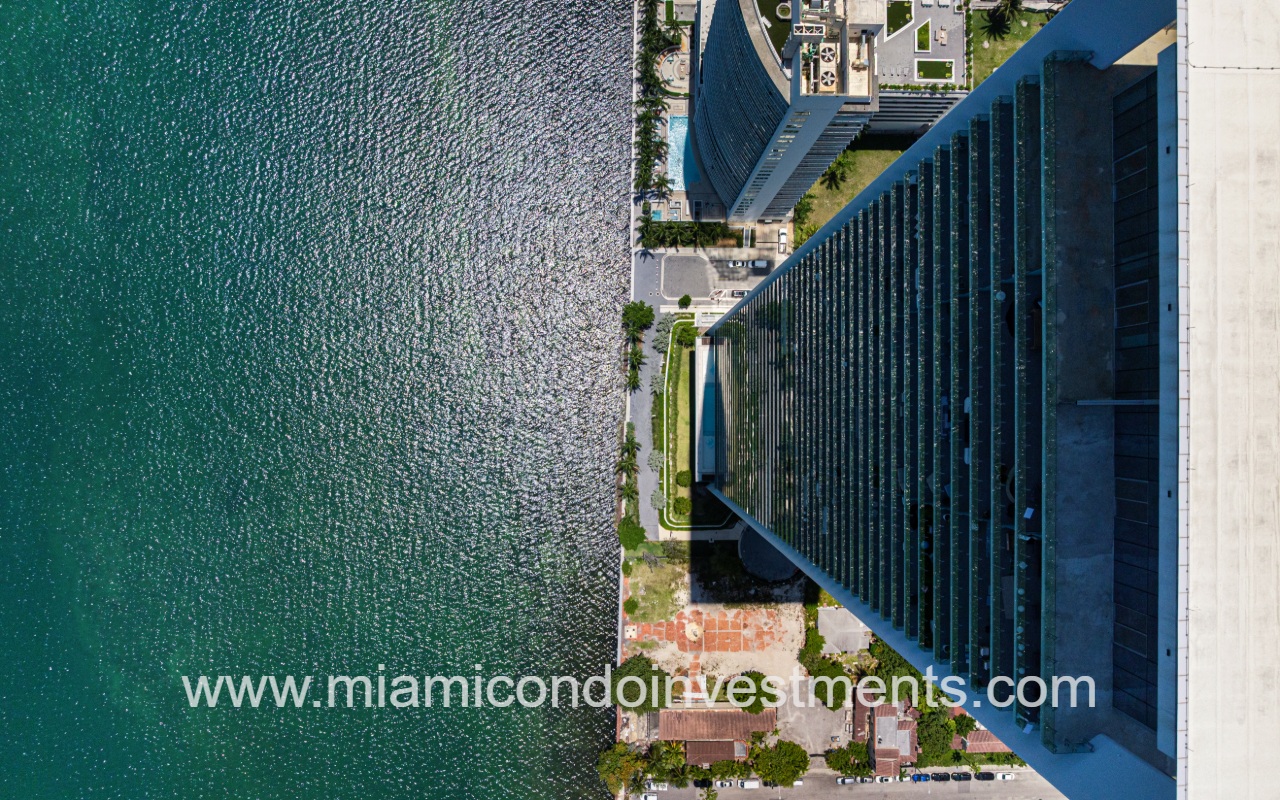 Missoni Baia drone view top down angle view of condo building exterior