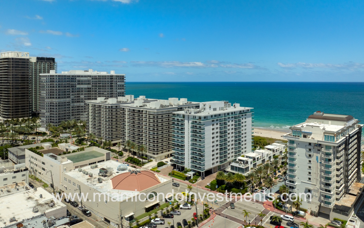 Ocean Seven drone angle view overlooking condo building and area