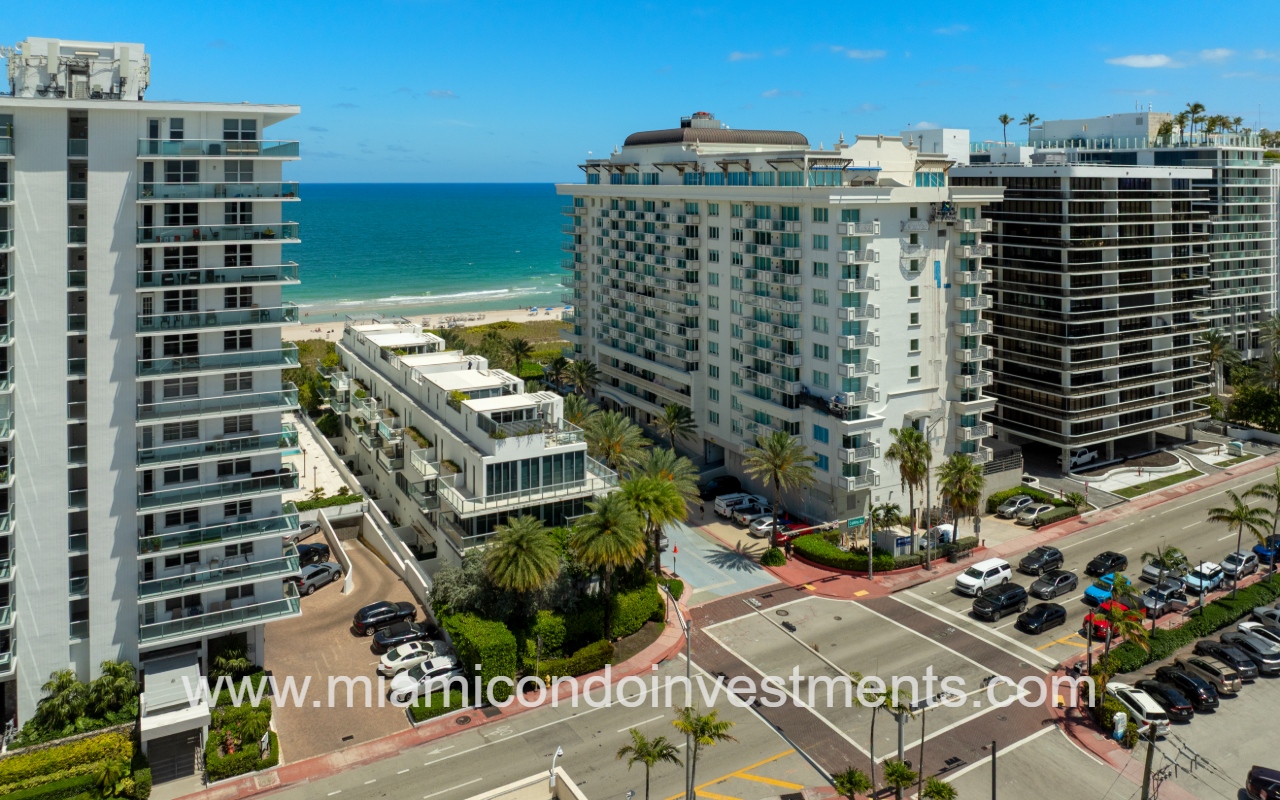 Ocean Seven drone drone view overlooking condo building and street