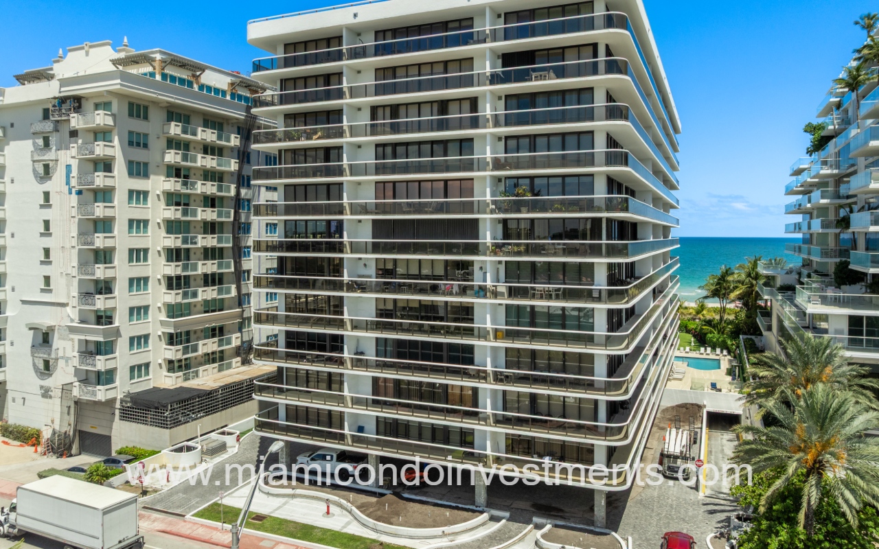 The Waves drone angle view facing the front of condo building