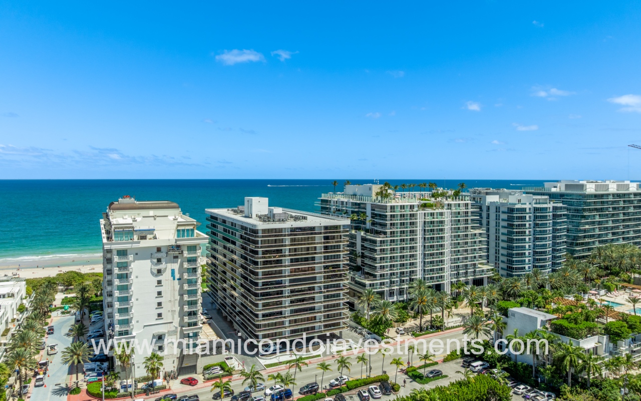 The Waves drone angle view of condo building and blue ocean backdrop