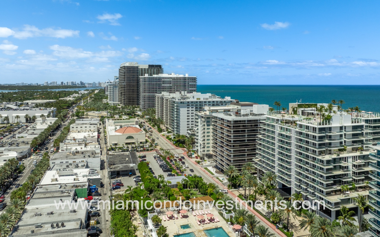 The Waves drone angle view of building and street
