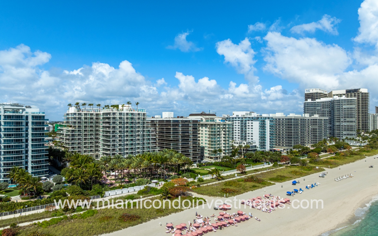 The Waves drone view of condo building on the beach shore