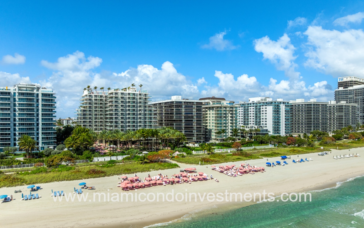 The Waves drone view of condo building from above the ocean