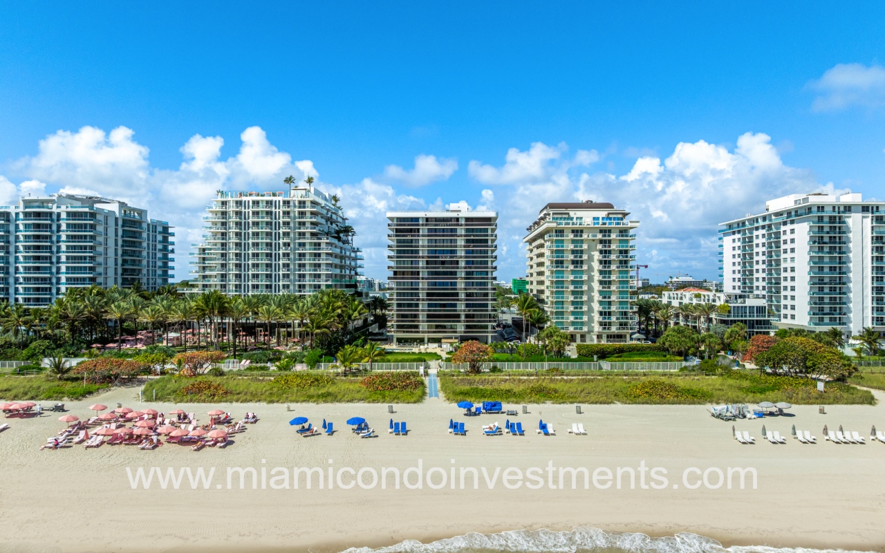 The Waves drone view directly facing the condo building from over the ocean