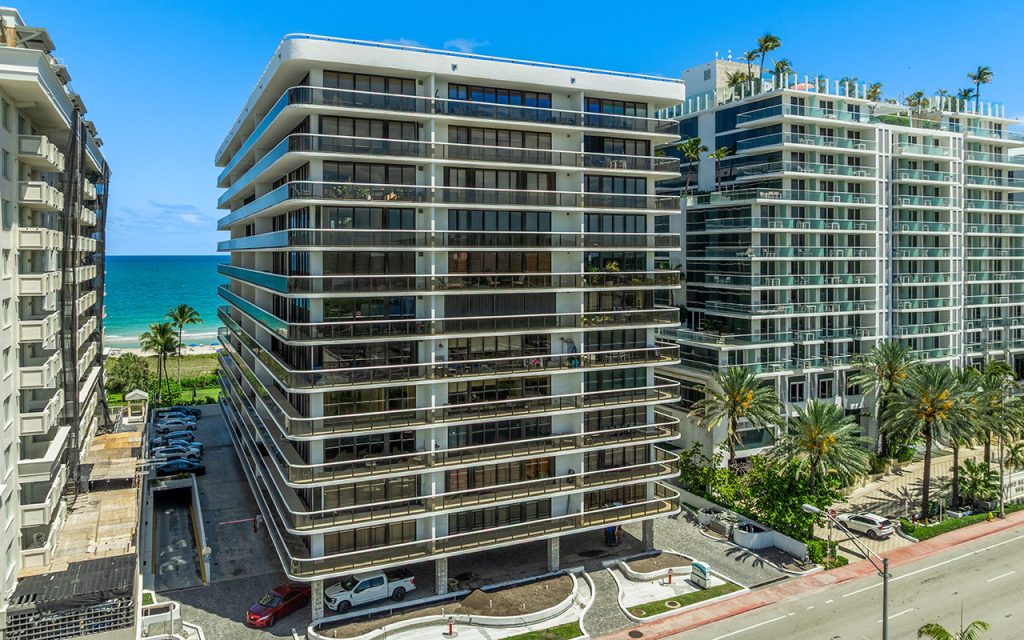 The Waves drone view directly facing the condo building