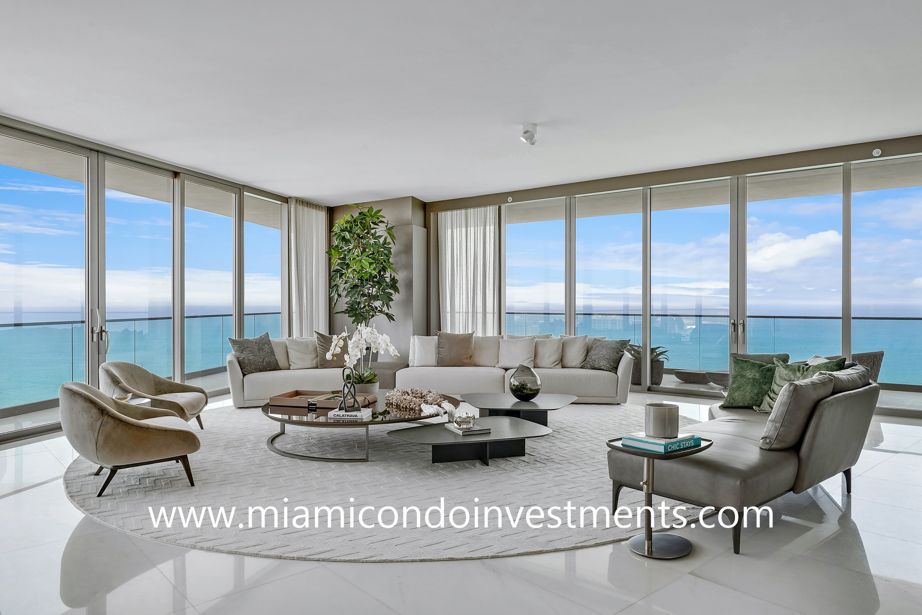 ocean views from fully furnished condo at Residences by Armani Casa