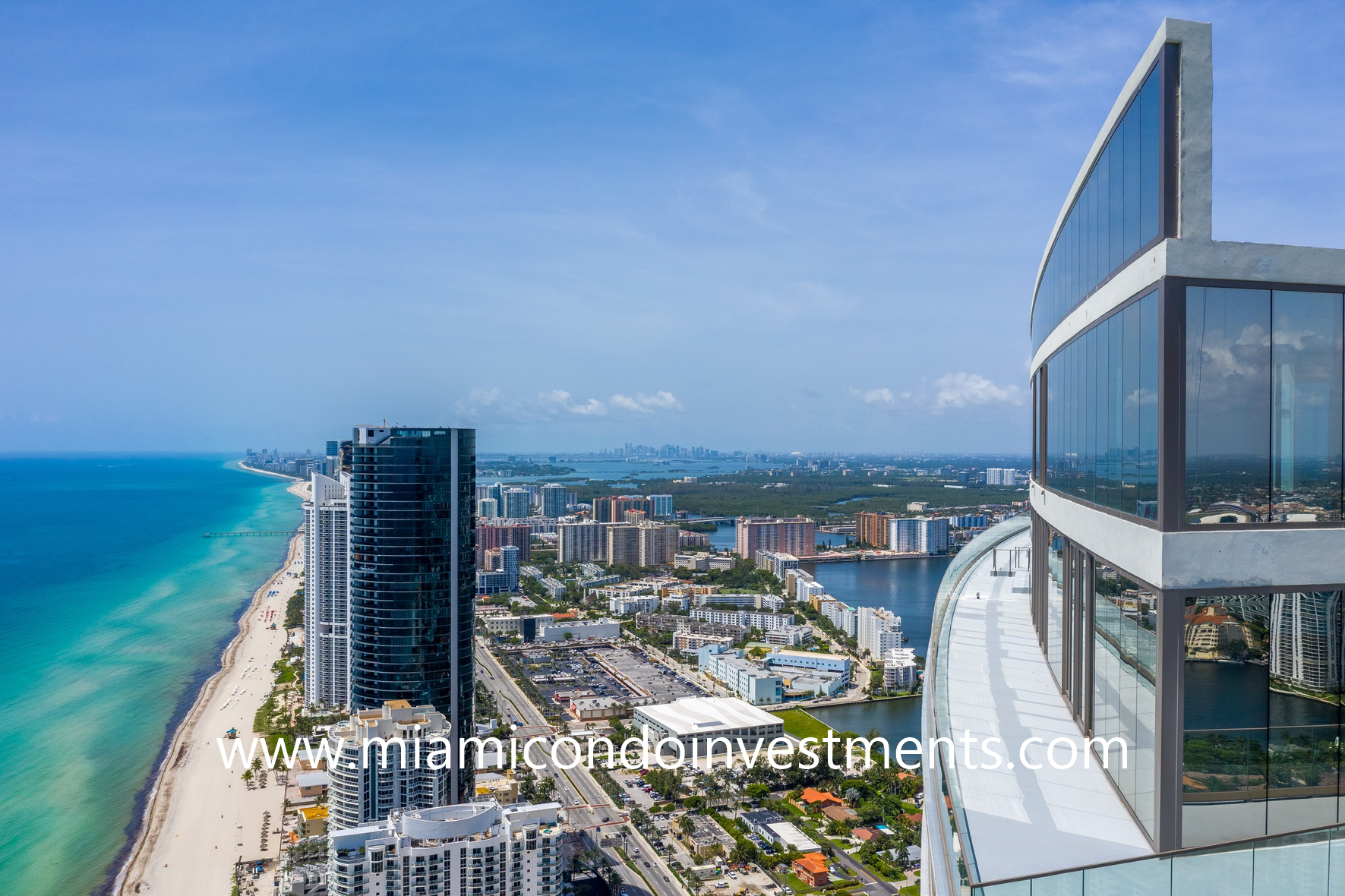 city and ocean views from penthouse at Residences by Armani Casa ocean and city views from Armani Casa penthouse