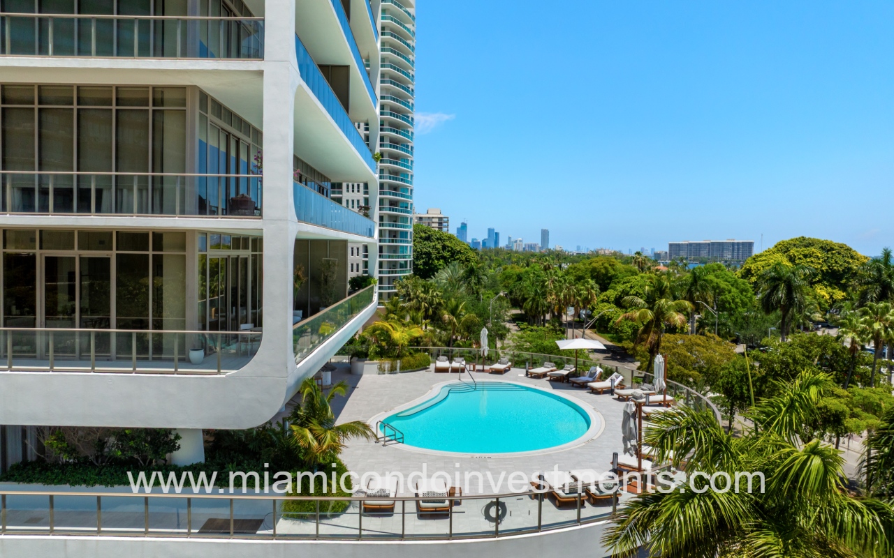 Mr. C Residences bottom profile view of building and pool