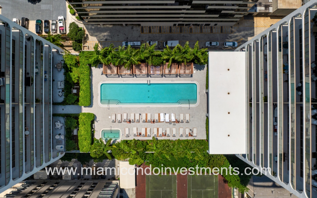 Mr. C Residences drone top facing down pool view