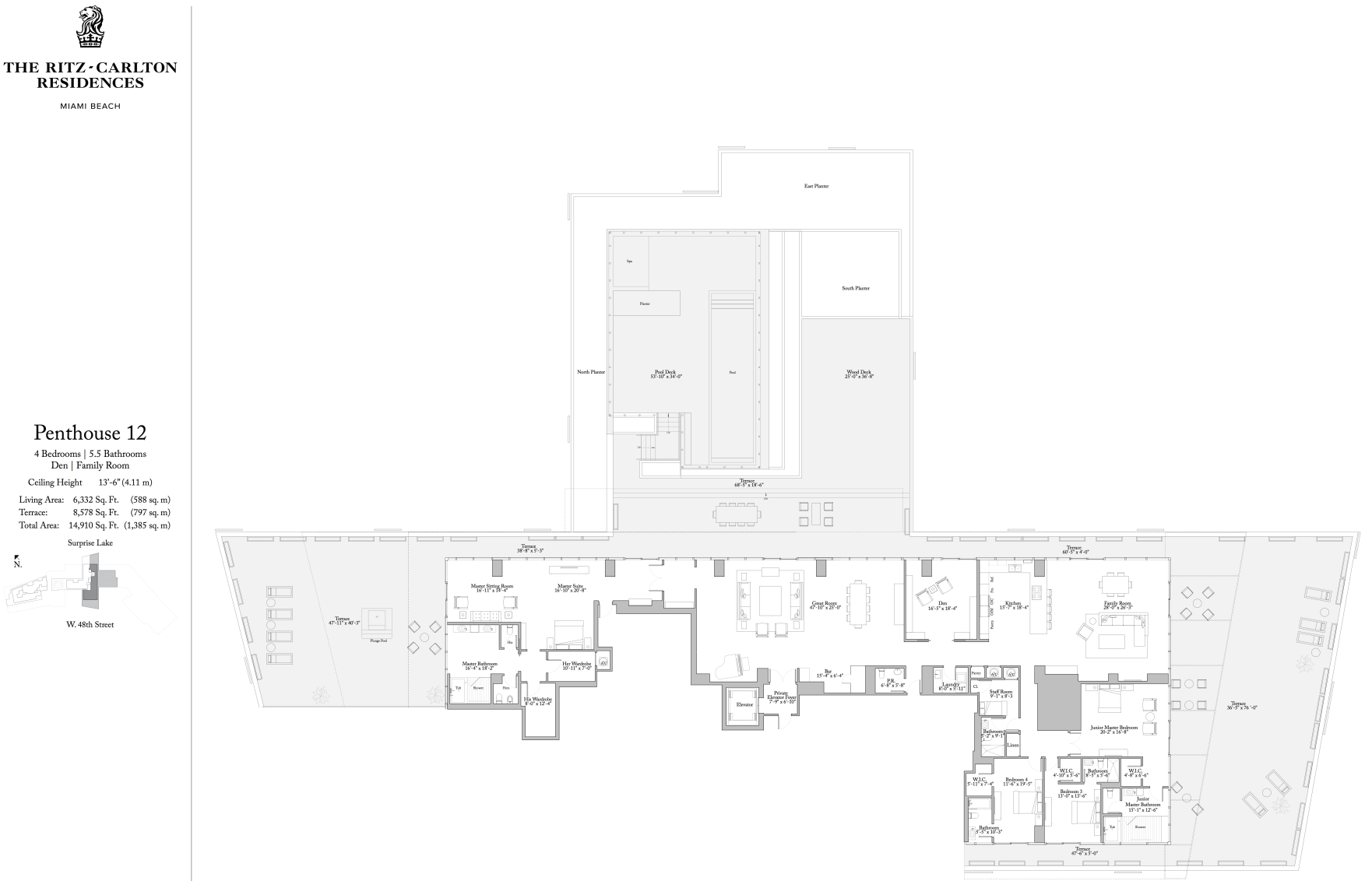 Penthouse 12 floor plan - The Ritz-Carlton Residences Miami Beach