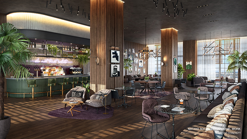 601 Miami rendering of work and social lounge.