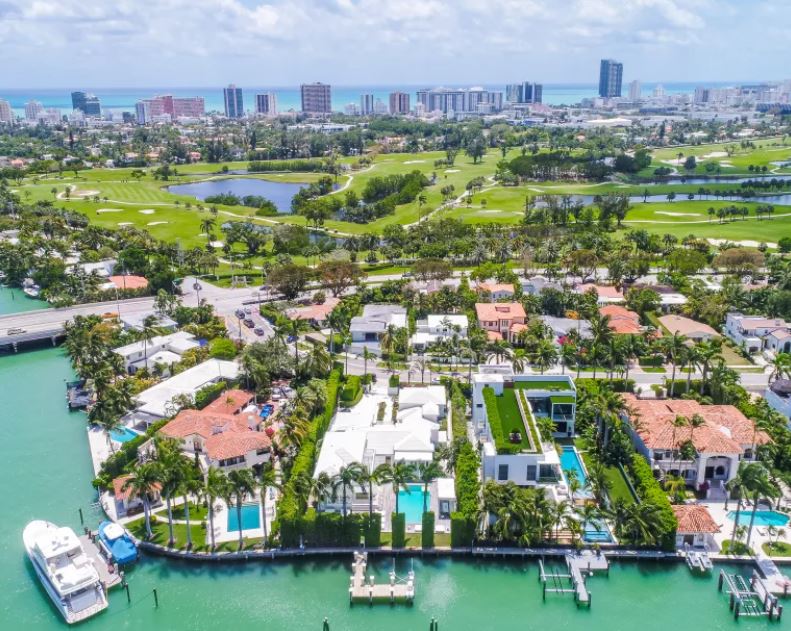 Drone photo of Shakira's Property for sale on Biscayne Bay.